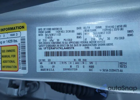 2019 Ford Ranger Xlt из США, поврежденный, VIN 1FTER4FH7KLA48578